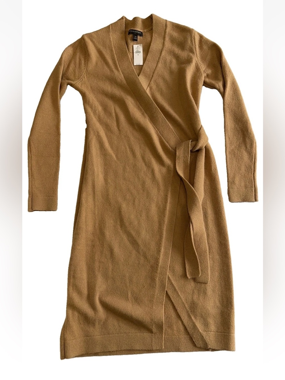 Banana Republic Sweater Wrap Dress in Camel Brown NWT size XS originally $110